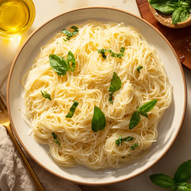 Angel Hair Pasta with garlic, Parmesan, and fresh basil