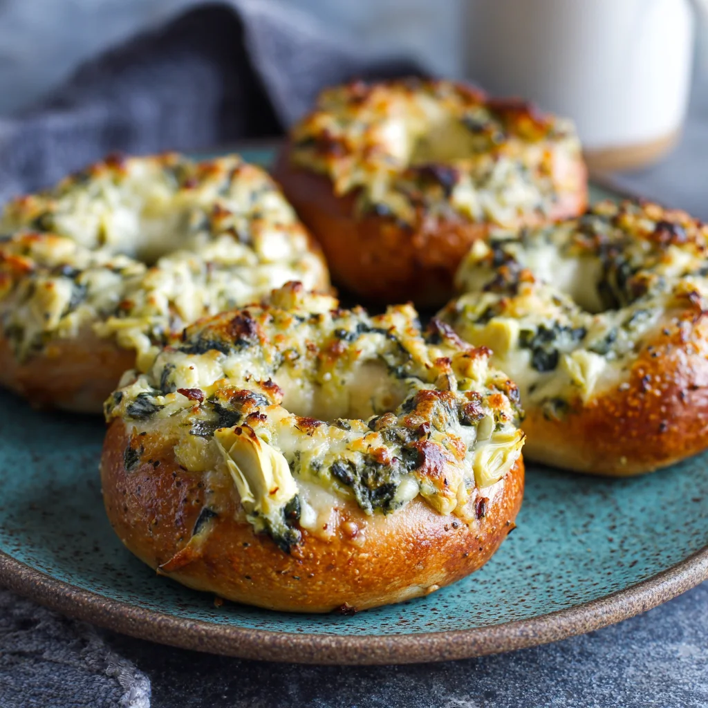 Cheesy Spinach Artichoke Bagels