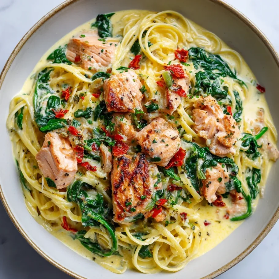 Creamy Salmon Spinach Pasta