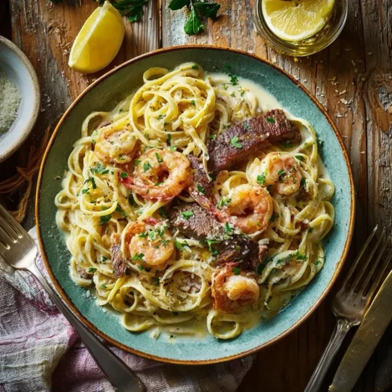 Cajun Shrimp and Steak Alfredo Pasta