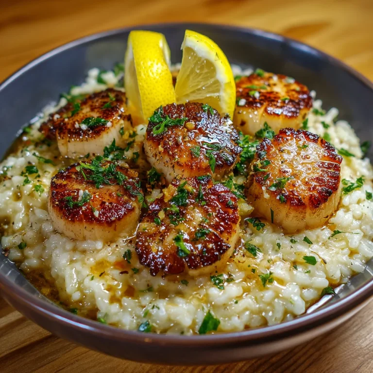 Lemon Butter Scallops Over Parmesan Risotto