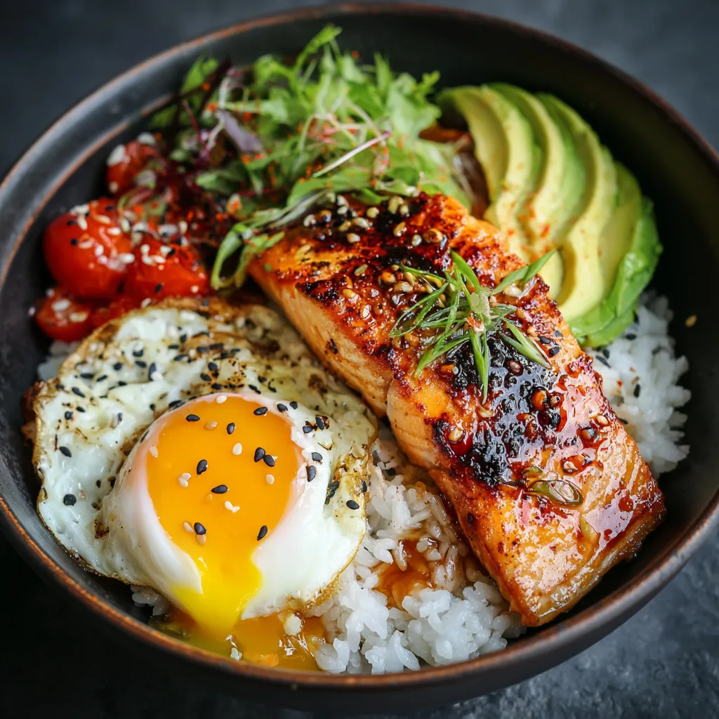 Honey Garlic Salmon Rice Bowl: