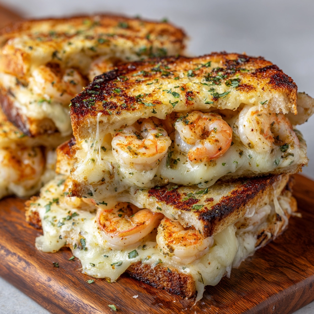 Cheesy Garlic Bread Shrimp Grilled Cheese