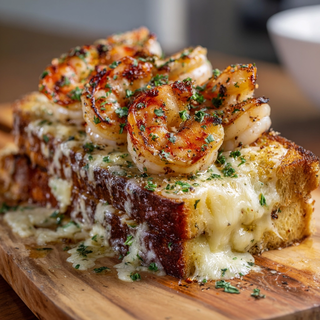 Cheesy Garlic Bread Shrimp Grilled Cheese
