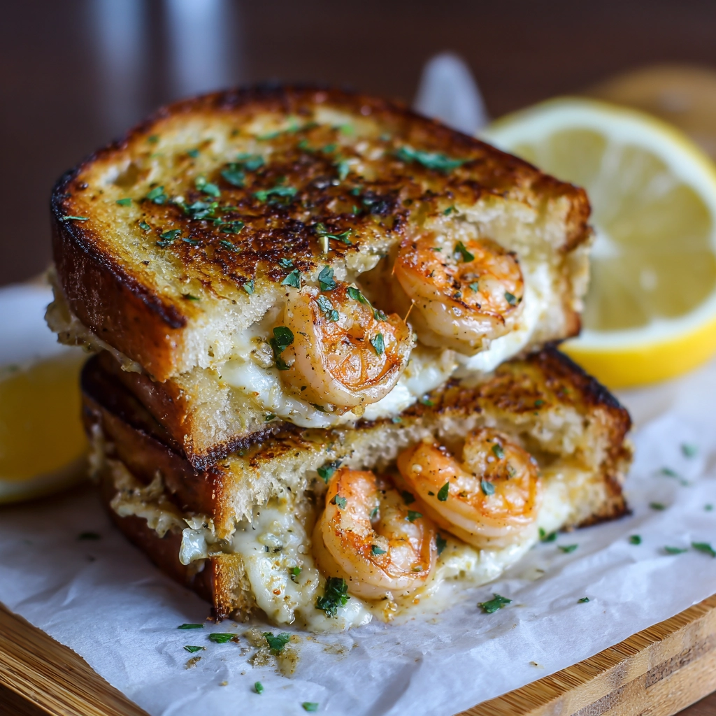 Cheesy Garlic Bread Shrimp Grilled Cheese
