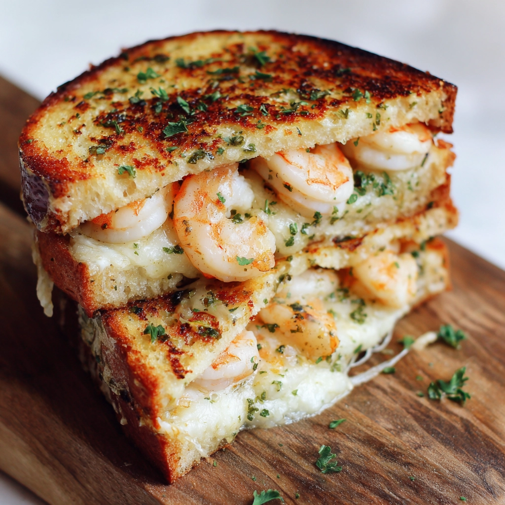 Cheesy Garlic Bread Shrimp Grilled Cheese