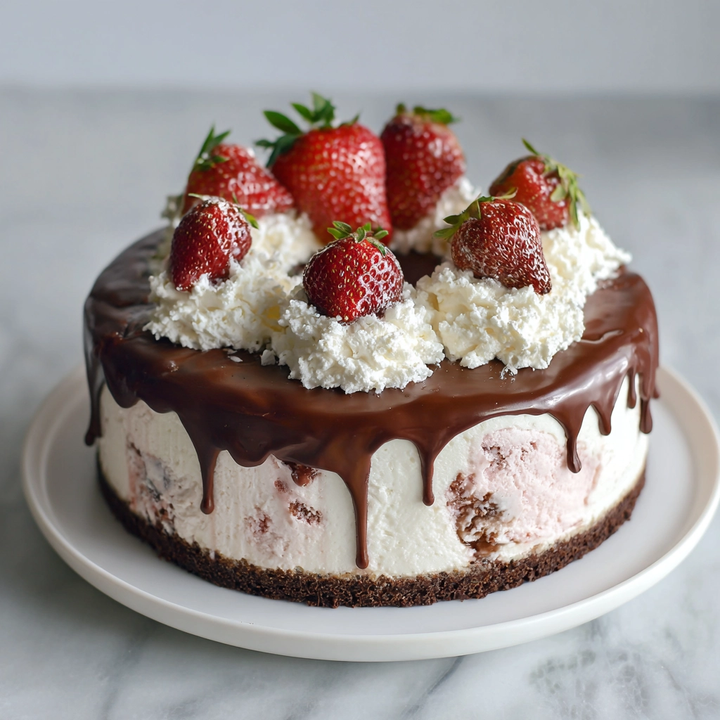Chocolate Covered Strawberry Ice Cream Cake