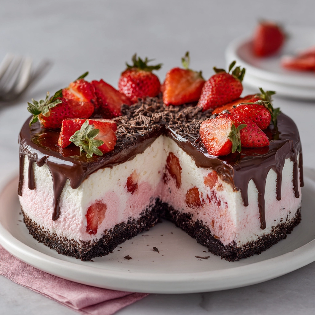 Chocolate Covered Strawberry Ice Cream Cake