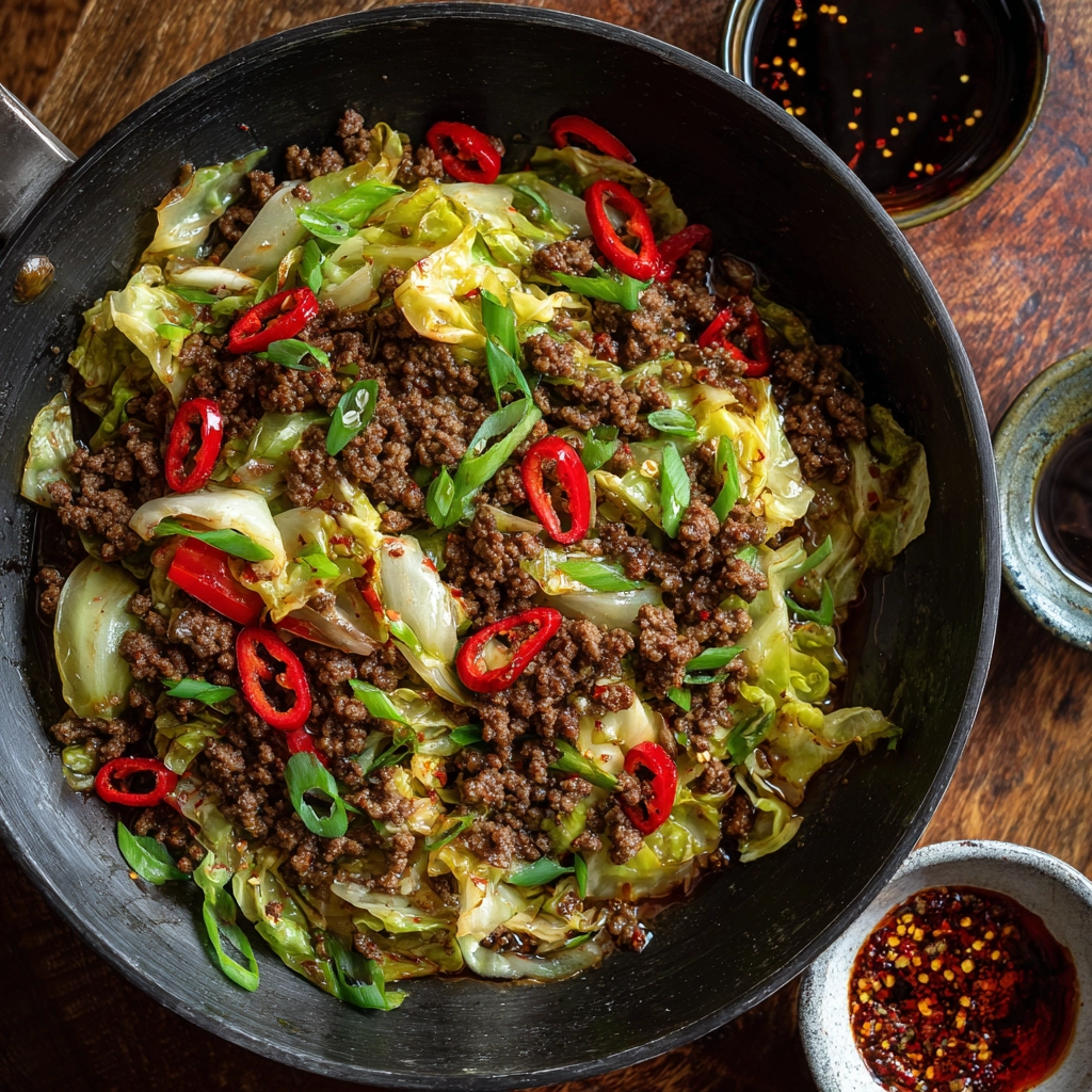 Low Carb Mongolian Ground Beef Cabbage