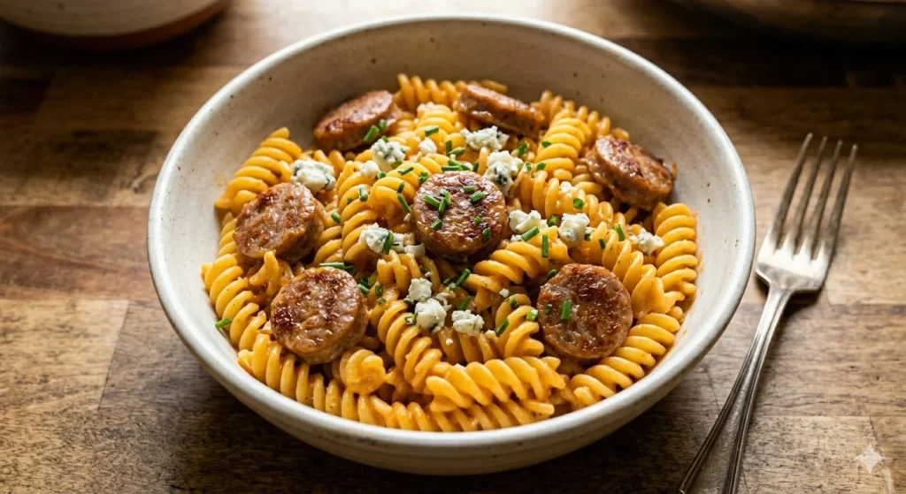 One Pan Ranch Buffalo Sausage Pasta