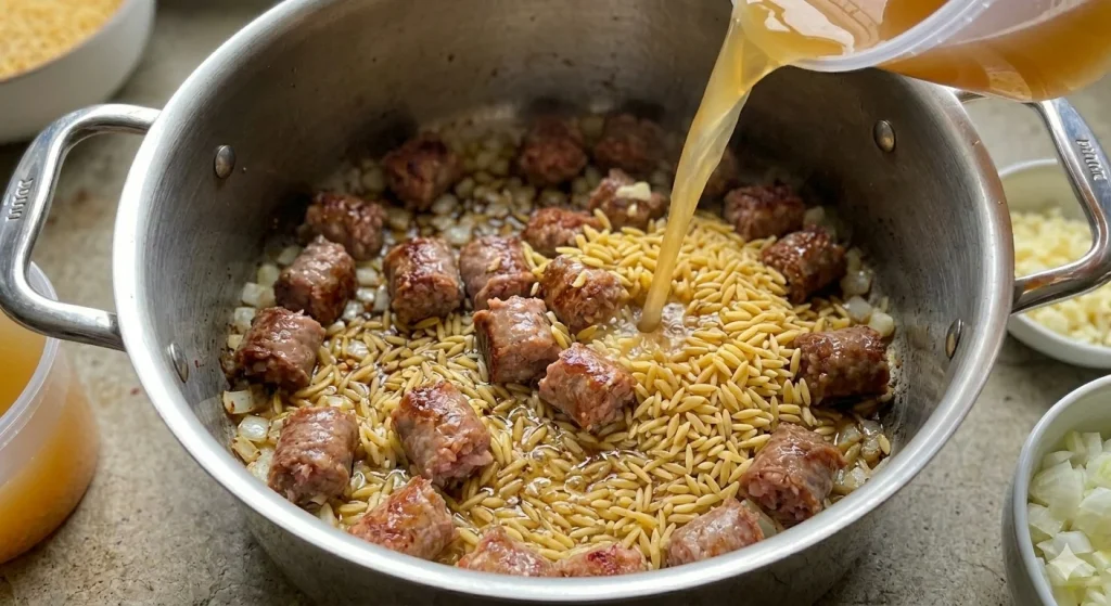 Cheesy Sausage Orzo Recipe