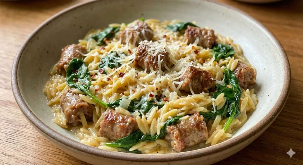 Cheesy Sausage Orzo Recipe